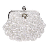 Asymmetric Shell Pattern Rhinestone Embellished Pearl Clutch - White